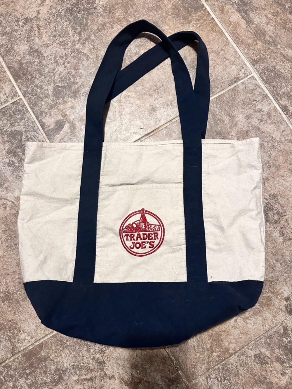Trader Joe's Canvas Tote Bag in Cream and Navy